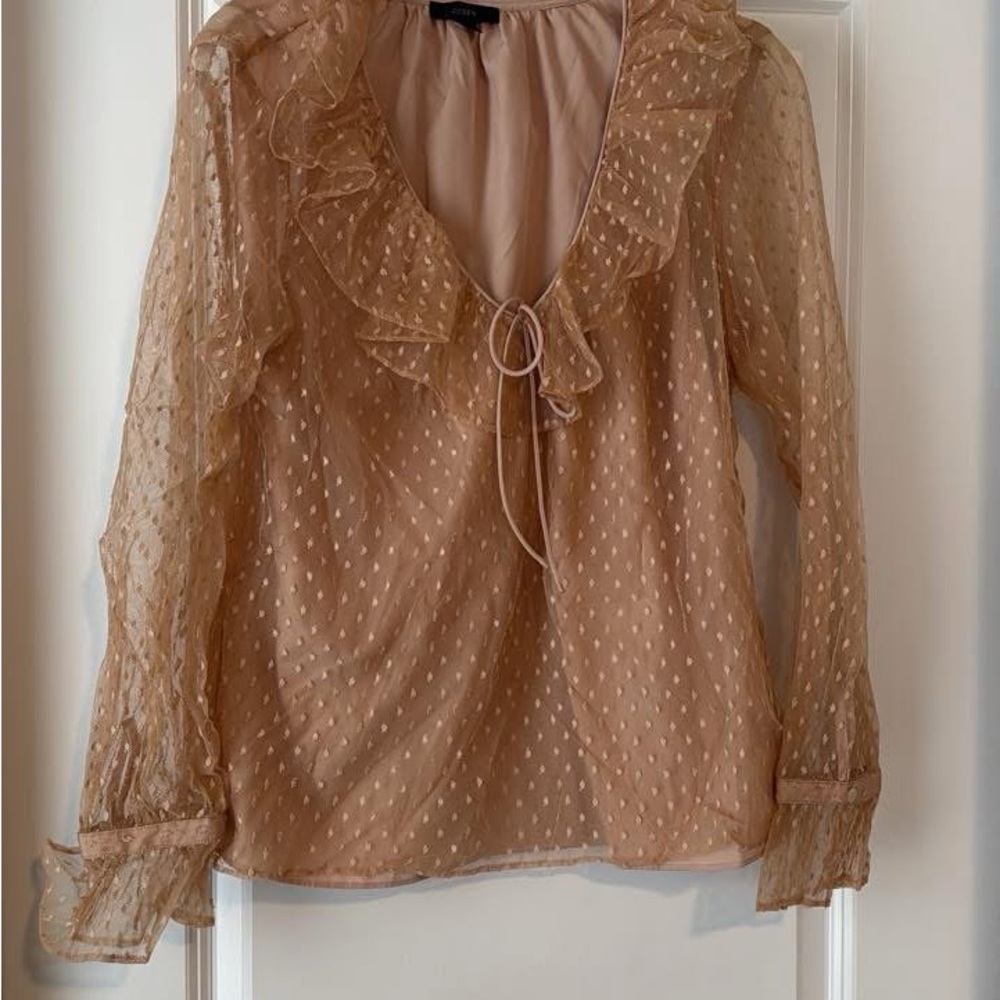J. Crew Sheer Ruffled Blouse in Tan